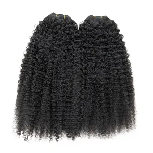Machine Double Weft Hair Extensions Natural Black Jerry Curly Comb Raw Indian Hair 12A High Quality Full Cuticle Remy Human