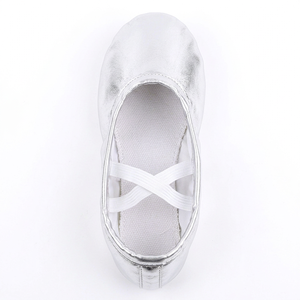 Chaussons de danse plats en cuir PU souple argenté Baifa Dancin pour femmes avec sangles élastiques, faible MOQ, OEM, ODM, DDP, haute qualité - Product Image 2