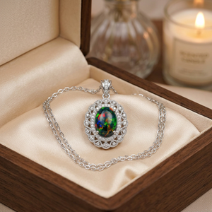 Collar con colgante de ópalo de corte ovalado Mehrajuddin Gems, chapado en plata, de aleación, clásico, con diseño de alas solitarias para niños, engaste de bisel, cristiano - Product Image 4