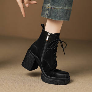 Meilleures ventes : Chaussures décontractées à talon épais, en cuir de vachette pleine fleur, couleur unie, style rétro, avec ceinture décorative, imperméables, antidérapantes et durables - Product Image 4