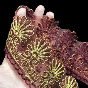 Commercio all'ingrosso <span class=keywords><strong>in</strong></span> poliestere ricamo oro filo smerlato pizzo rifinitura 6.5cm per matrimonio nuziale <span class=keywords><strong>Organza</strong></span> tessuto bordino abito - Product Image 2