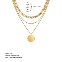 Collier cubain en acier inoxydable plaqué or 18 carats à plusieurs niveaux avec pendentif rond, best-seller en Europe et en Amérique