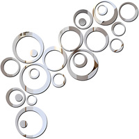24-piece 3D Ring Acrylic Mirror Self-adhesive Wall Stickers for Living Room/Bedroom TV Background and Outdoor Use Home Decor