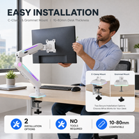 Support de bureau pour moniteur unique à ressort mécanique RGB 33 modes avec contrôle tactile et télécommande pour configuration de bureau de jeu