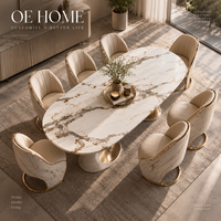Ensemble de table et chaises de salle à manger de luxe moderne avec plateau en marbre et pierre frittée, 6/8 places, meubles durables pour la maison et l'hôtellerie
