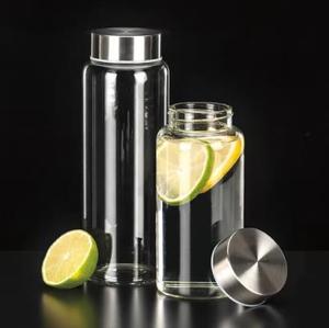 Chronologie de bouteille d'eau en verre classique transparente personnalisée minimaliste de 500ml , 750ml avec couvercle en acier inoxydable - Product Image 1