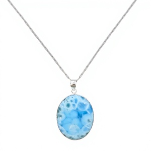 Pendentif en pierre précieuse Larimar naturelle, argent sterling 925, cabochon ovale, bijoux fins faits à la main, fabricant en gros - Product Image 1