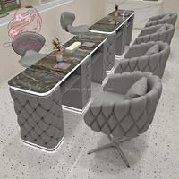 Ensemble de table de manucure individuelle de luxe en cuir synthétique capitonné, plateau en verre trempé, bureau de travail pour salon de manucure