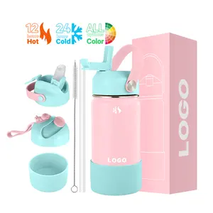 Wholesale 14oz Kids Water Bottle Stainless Steel Vacuum Flask With Silicon Protector & Spout With Dust Cover For School