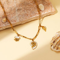Collar de cadena de acero inoxidable con dijes de ala de ángel, corazón, concha, caballito de mar, estrella de mar y caracola para mujer, venta al por mayor