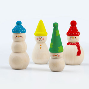 Adorno de Marioneta de Muñeco de Nieve Navideño de Madera Natural Ecológica, Muñeco de Madera Pintado para Niños, en Blanco, Venta al por Mayor - Product Image 1