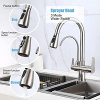 Robinet de cuisine moderne américain en nickel brossé à 3 voies avec mitigeur extractible et distributeur de filtre à eau intégré pour usage extérieur, domestique et VR
