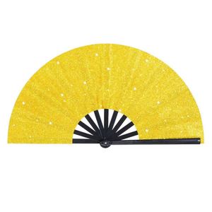 Abanico de Mano Ecológico de Plástico con Diseño de Kung Fu y Tai Chi, 33 cm, con Brillo Dorado, Artesanía de Bambú para Baile Cuadrado y Fitness - Product Image 2
