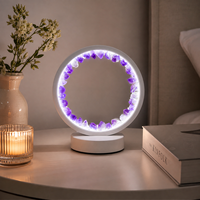 Lampe de nuit ronde en cristal d'améthyste naturelle, lumière blanche froide USB avec base blanche