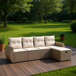 Ensemble de canapés de jardin en polyrotin beige 4 places, mobilier d'extérieur au design contemporain, structure en osier de qualité supérieure - Product Image 2