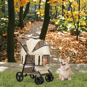 Poussette pliable réglable à 4 roues en fer D10 pour chiens et chats, légère, avec sac à sangle détachable, système de poussée, transportable en voiture - Product Image 3