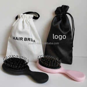 Mini cepillo de pelo redondo rosa para bebé con cerdas de nailon de jabalí de plástico de bolsillo de viaje con logotipo personalizado - Product Image 2