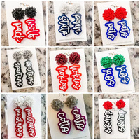 Custom Team Script Spirit Pendientes Cheer Seed Bead Poms Studs Pendiente Escuela Deportes Juego Día Pendientes