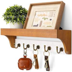Wooden Wall Mounted Storage Rack With Hooks <b>Key</b> Holder Entryway <b>Organizer</b> Rectangle Shape Customizable Color And Size - Product Image 1