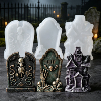 Moule en silicone de qualité alimentaire pour Halloween, motif pierre tombale, crâne, fantôme, pour décoration de gâteaux, résine, plâtre, fabrication de bougies - Grande Vente