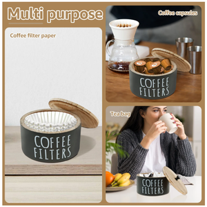 Accessoires de bar à café, organisateur de station, contenants, paniers de rangement en bois avec couvercle, porte-filtres à café en papier - Product Image 5