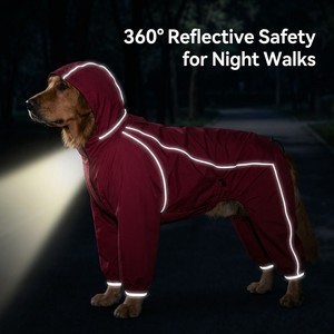 Waterproof Large Dog Winter Windbreaker <strong>Jacket</strong> Four Leg Reflective Warm Pet Coat Hood Polyester Snowsuit Machine Washable - Product Image 5