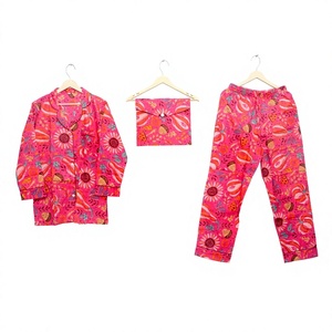 Ensemble de pyjama long pour femmes, style indien, 100% coton respirant, imprimé floral vintage numérique, taille élastique douce - Product Image 1
