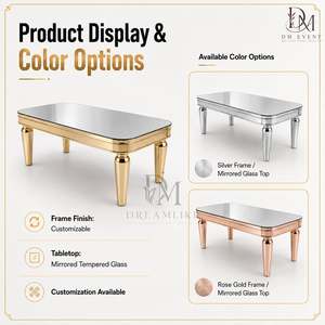 Table de réception rectangulaire moderne en verre miroir doré en acier inoxydable avec coins arrondis et pieds coniques pour la vente en gros - Product Image 4