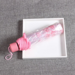 Cherry Blossom Girl Three-Folding PVC <b>Umbrella</b> 1pc Transparent Windproof Rainproof Portable Cute Flower Home Rain Gear SK Brand - Product Image 5