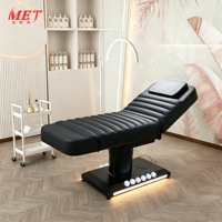 Cama de Masaje de Cuero Negro de Lujo para Salón de Belleza, Cama Eléctrica Plegable para Tratamientos Faciales y de Pestañas