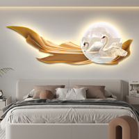 110*35CM Light Luxury Swans Landscape Crystal Porcelain Modern Glass Wall Paintings with Led Home Decor for Living Room