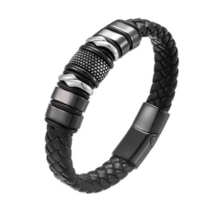 2024 High Quality Wholesale Bulk Stainless Steel Genuine Leather Bracelet for <b>Men</b> Jewelry - Product Image 2