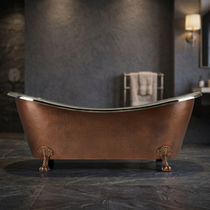 Baignoire autoportante ovale en cuivre antique sur piédestal, avec pieds de chaise, en métal, pour maison et hôtel - Product Image 2