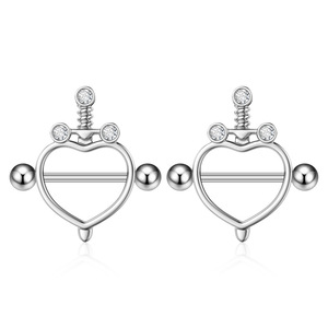 Anneaux de mamelon hypoallergéniques Chic pour femmes en acier inoxydable 316L coeur fleur CZ haltère Nipplerings Piercing bijoux - Product Image 5