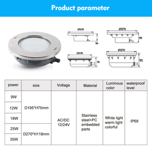 Lampe de <span class=keywords><strong>piscine</strong></span> Tadpole, étanche IP68, 12V SMD2835, acier inoxydable, éclairage LED encastré pour spas et piscines, lumière sous-marine - Product Image 3