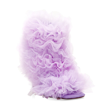 Sandales à talons aiguilles de luxe, bottes à fleurs volumineuses, sandales à bout carré, sandales en maille plissée, sandales de rêve pour femmes, sandales à talons à enfiler