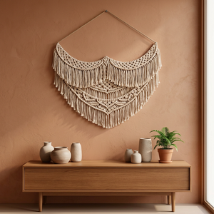 Tapiz de Pared de Macramé Bohemio Hecho a Mano, Triángulo de Algodón Tejido, Arte Decorativo para Dormitorio - Product Image 4