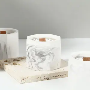 Bougie parfumée en pot de marbre en plâtre de marbre avec mèche en bois de style INS en gros