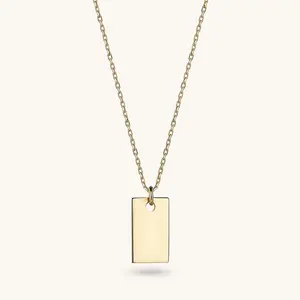 Joyería fina minimalista de Vermeil chapada en oro de 14/18k de Plata de Ley 925 de alta calidad en blanco para grabar collares con abalorios de Etiqueta de perro