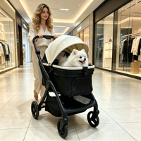 Poussette pliable et réglable à 4 roues pour animaux de compagnie, chariot de voyage extérieur pour chiens de taille moyenne, avec frein double à une seule commande, transporteur pour animaux