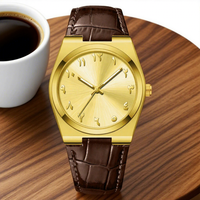 Montre à quartz de luxe pour homme, boîtier en acier inoxydable, bracelet en cuir, cadran à aiguilles lumineuses, étanche, montre-bracelet de mode pour affaires avec calendrier