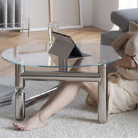 Vente en gros de meubles de salon ATUNUS Centre table basse ovale en verre trempé avec pieds en acier inoxydable