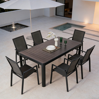 Mesa de Comedor Extensible de Aluminio para Exteriores HOMFUL, con Tablero de Listones, Rectangular, para Patio y Jardín