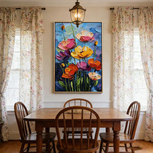 Peinture abstraite contemporaine texturée faite à la main Azure Bloom Garden sur toile, grande décoration murale pour hôtels - Product Image 1