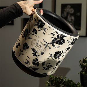 French Retro Style Trash Can 12L Round Wastebasket For Living Room Office Bedroom - Product Image 1