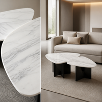 Table basse en marbre blanc Statuario - Prix |   Tables gigognes modernes de luxe en forme de galet pour la décoration du salon de villa