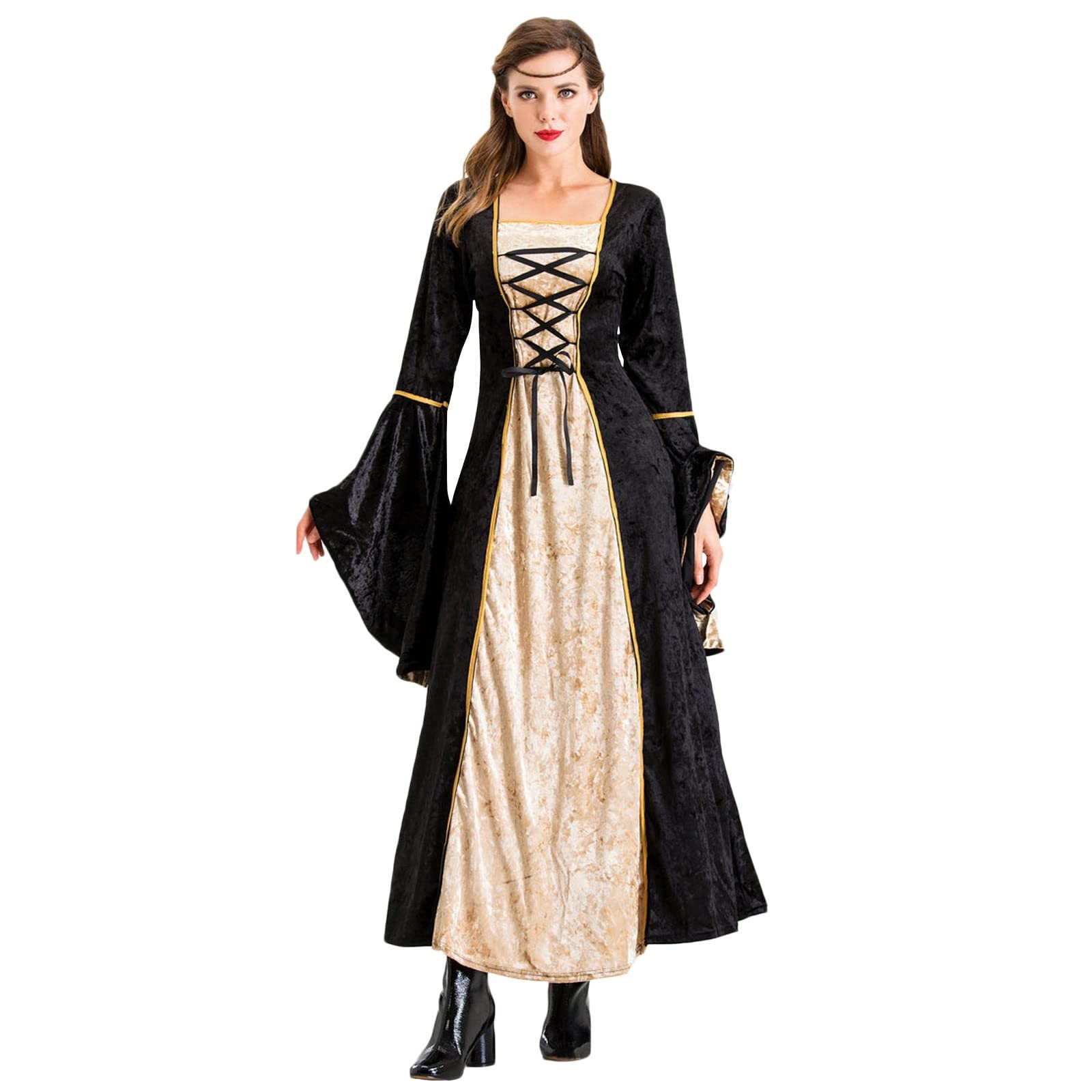 slim fit dress slacks Dare Fashion Adult Gothic Witch Costume Black Corset Dress Green Hat Tights M main image 0