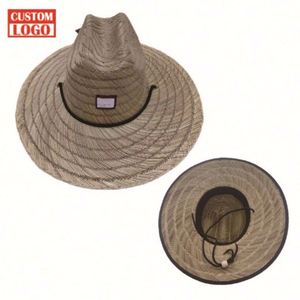 Sombrero de paja bordado de salvavidas con estampado de Underbrim, sombreros de playa de paja personalizados para niños con logotipo, sombreros de paja con logotipo - Product Image 1