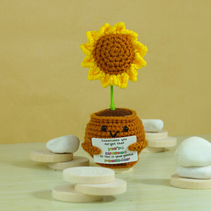 Muñeco de girasol positivo Crochet con tarjeta Gracias por ayudarme a crecer Regalo de agradecimiento al Maestro de la planta de ganchillo del estudiante - Product Image 5