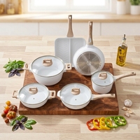 Marmite de Luxe Moderne en Métal, Saine et Écologique, Antiadhésive, avec Couvercle en Verre, Compatible Four, Base Multi-Couches, Poignée en Bois, pour Gaz et Induction